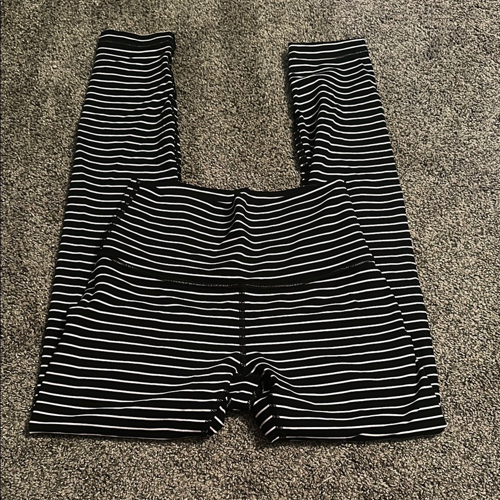 lululemon athletica Black and White Striped Leggings